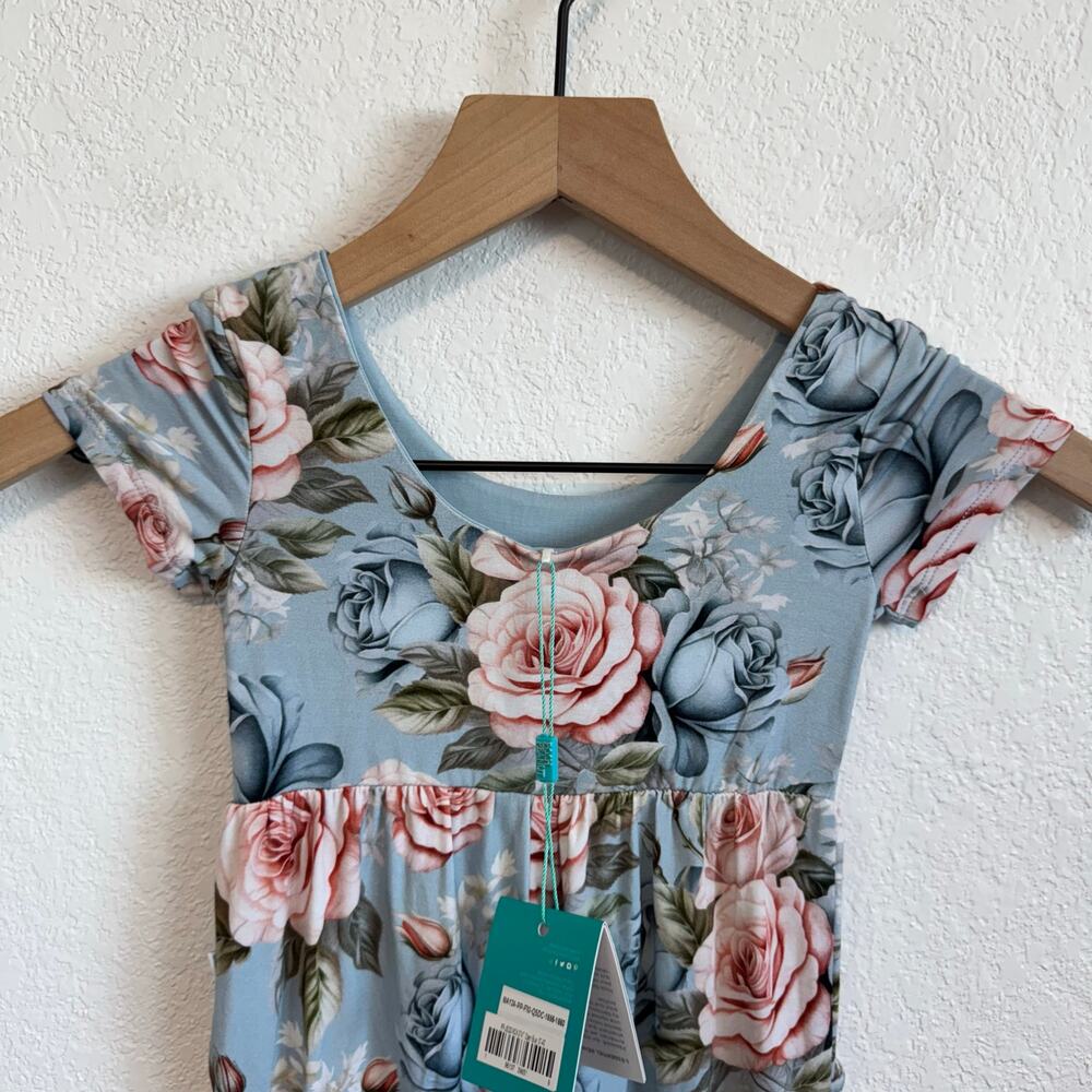 NEW NWT Posh Peanut Floral Scoop Neck Short Sleeve Wide Leg Jumpsuit Blue 3T-4T - Picture 6 of 9